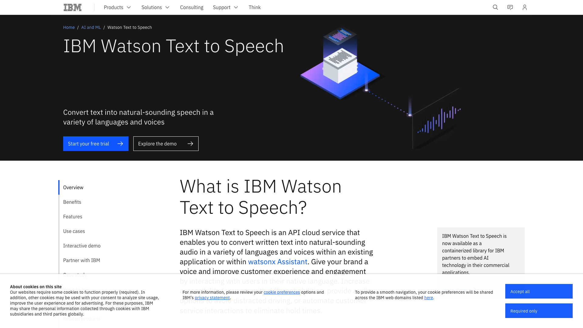 IBM Watson Text to Speech 主页截图